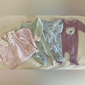 Sleep Bundle - Lot of 3 Footie Jammies and 1 Halo Sleep Sack - Sizes 3-6 Month